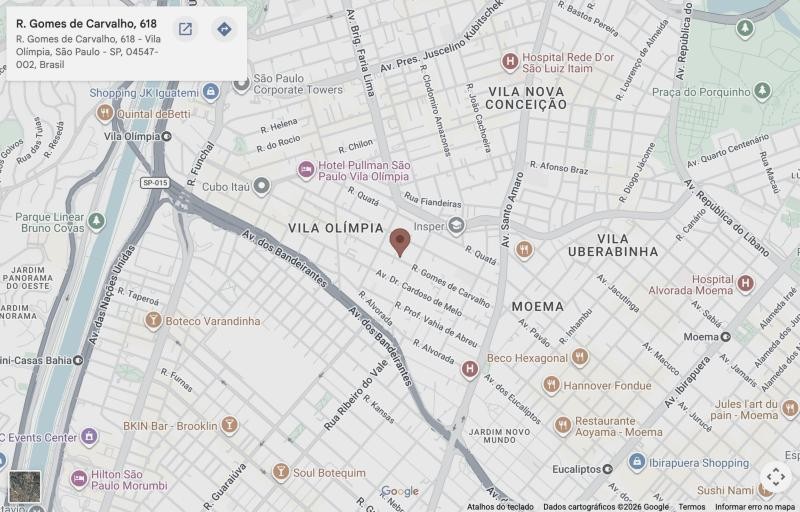 Mapa da Vila Olímpia com o Edifício Corina na Rua Gomes de Carvalho, 618